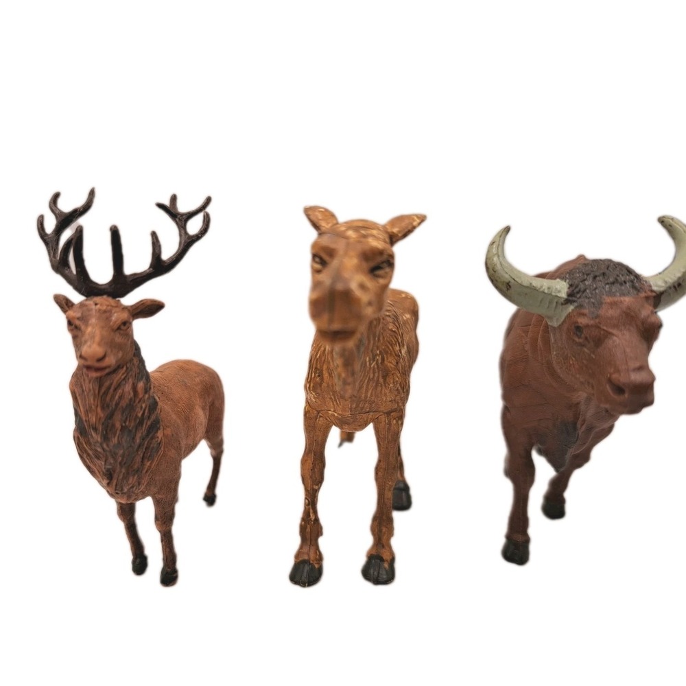 Vintage Lot of 3 British LTD 1970's Animal Figures Toy Moose Elk Bull Cow Hooved